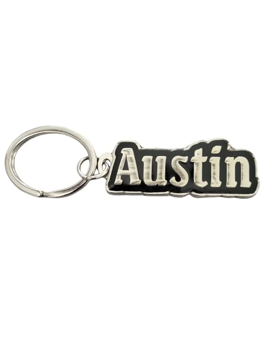 SWIBCO NW0T Black & Silver Galaxy Keychain Silver Metal Personalized Name AUSTIN